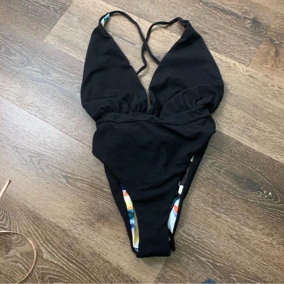 Maaji Womens jungle rainbow plunge v neck reversible tie back one piece swim M - Picture 3 of 13